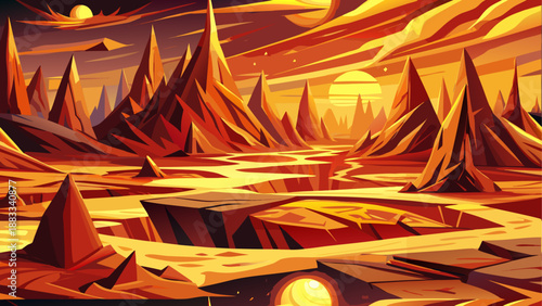 Vibrant sunset over alien landscape