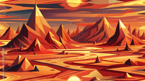 Vibrant sunset over mountain range