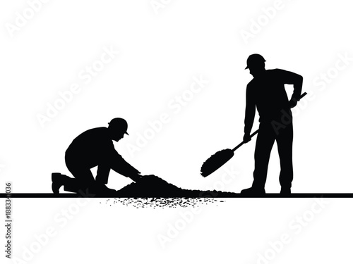 Two workers engaging in road maintenance isolated on white background, Vector, illustration