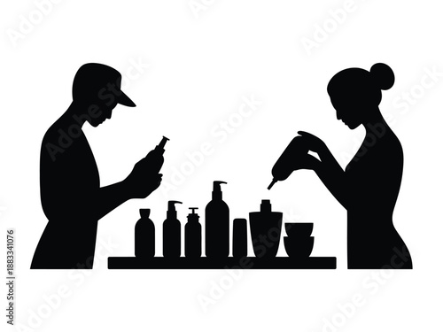 Two people preparing drinks at a bar isolated on white background, Vector, illustration