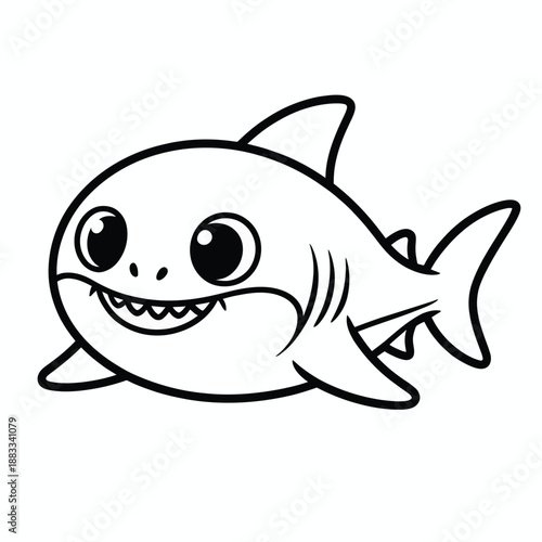 Cartoon shark coloring page isolated on white background, Vector, illustration