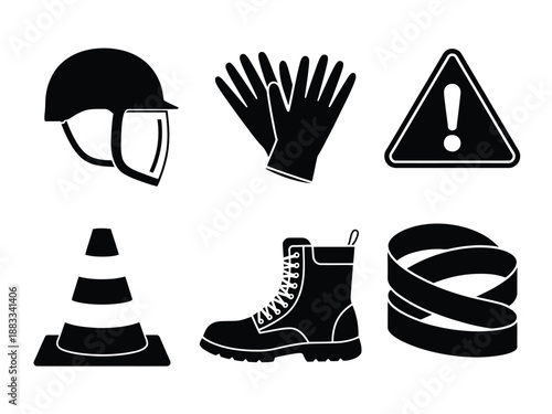 Safety equipment icons isolated on white background, Vector, illustration