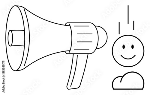 Communication concept. Communication expressed through a megaphone and happy face symbol. Communication facilitates social interactions and audience engagement. For media, marketing, teamwork
