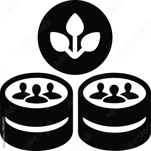 Sustainable community development with groups of people linked to central growth