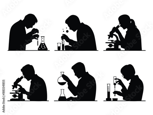Scientists conducting various laboratory experiments isolated on white background, Vector, illustration