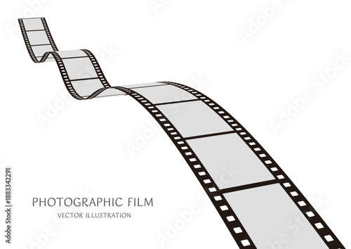 Aサイズ横長の背景素材：ダイナミックな動きをした35mm写真フィルムのベクターイラストデータ