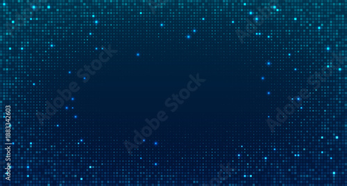 Modern blue glowing dot mosaic background. Digital pixel grid pattern for technology branding, scientific visuals, medical and corporate presentations