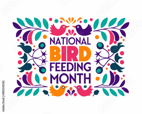 National Bird Feeding Month Vector Illustration, Backyard Birds and Wildlife Feeding Design