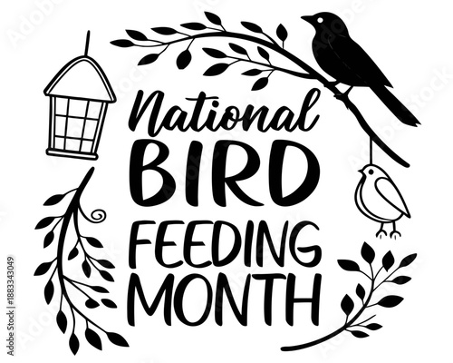 Bird Feeding Month Vector Graphic, Garden Birds and Nature Care Concept Illustration