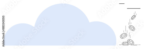 Cloud storage, online investment, fintech, digital banking, savings, technology innovation. A cloud-shaped graphic and coins falling. Cloud storage and online investment visualization