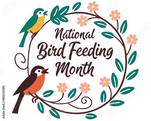Bird Feeding Month Vector Graphic, Nature Awareness and Backyard Wildlife Support Illustration