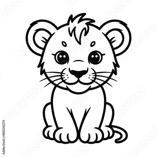 Cute baby tiger sitting isolated on white background, Vector, illustration