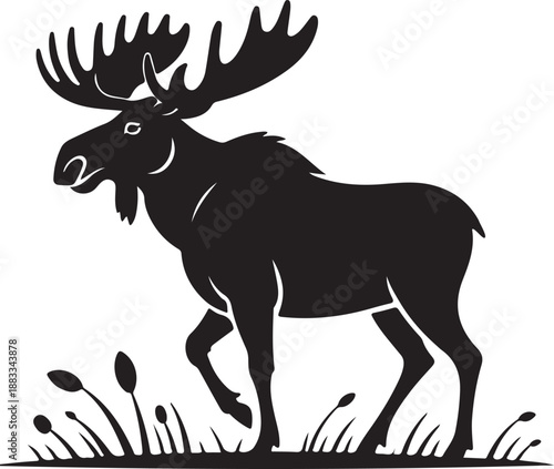 Silhouette of a majestic moose standing in a grassy field nature scene