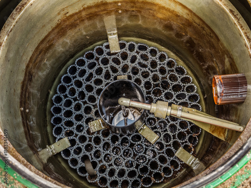 Closeup of biological treatment plant of domestic wastewater