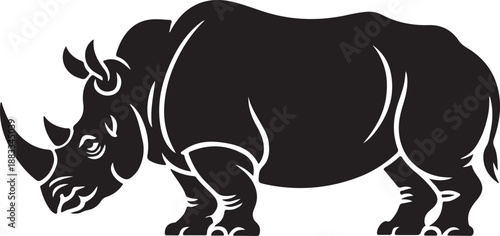 Silhouette of a Rhino Walking in Nature Wildlife Animal Illustration