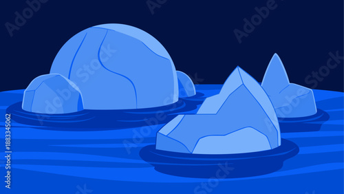 Floating icebergs in ocean illustration