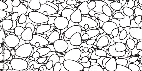 Seamless Pattern of Smooth Pebbles and Stones in Outline Style.