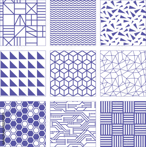 Abstract geometric patterns set, 9 vectors, line art texture collection
