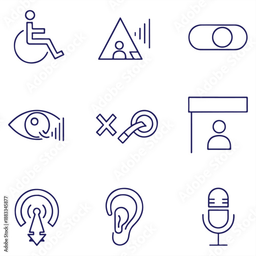 A collection of accessibility icons for inclusive design and communication
