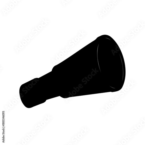 A simple isolated black silhouette of a cheerleader's megaphone on white