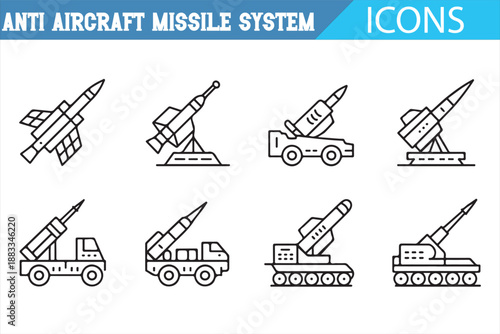 Air defense launcher icons pack for strategy and warfare design