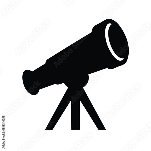 Simple black silhouette of a telescope on a tripod for astronomy