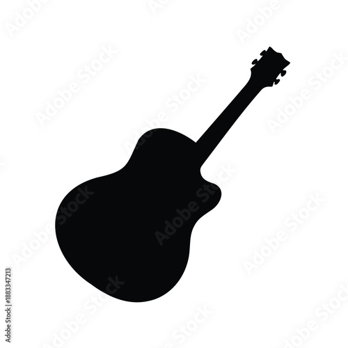 Black Silhouette of an Acoustic Guitar with Cutaway on a White Background