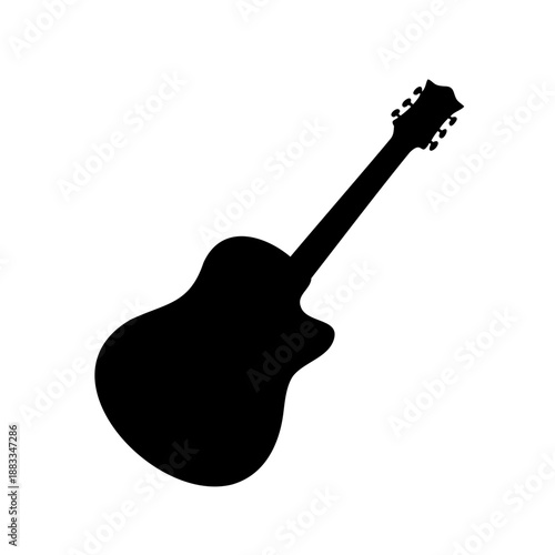 Silhouette of an acoustic guitar against a white background art for musicians