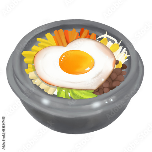 A Bowl of Bibimbap With Vegetable And Fried Egg