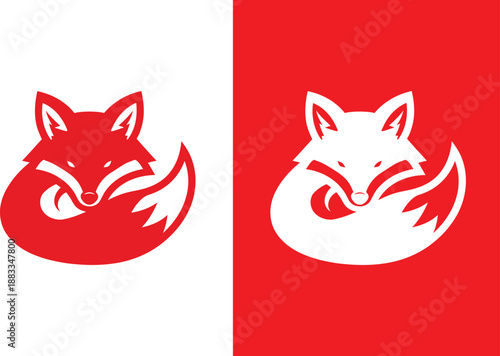 Curled fox illustration red white color set sleeping animal mascot vector graphic elements