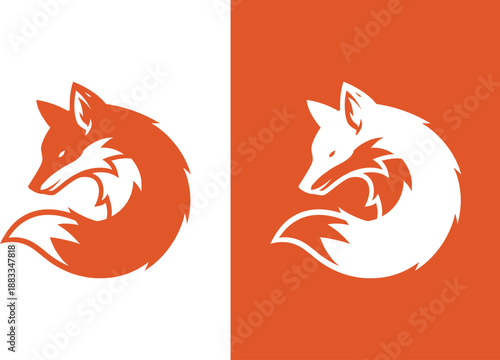 Circular fox logo design minimalist wildlife silhouette orange white color palette vectors