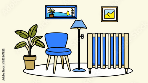 Cozy home office with blue chair and decor