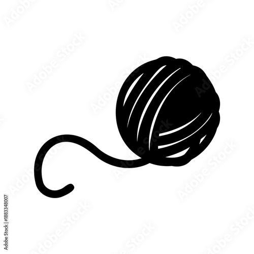 Simple graphic depiction of a yarn ball in black silhouette style