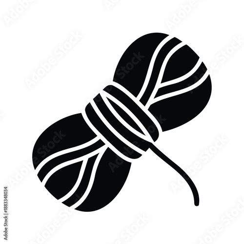 Black Silhouette of Yarn Ball with Thread End for Craft Projects