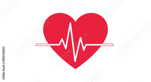 Simple red heart icon with a white heartbeat line or ecg representing health and medical cardiac services.