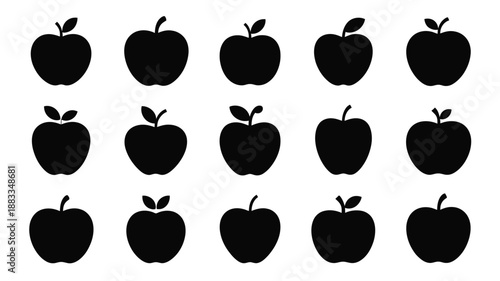 Collection of silhouetted apples isolated on white background, Vector, illustration