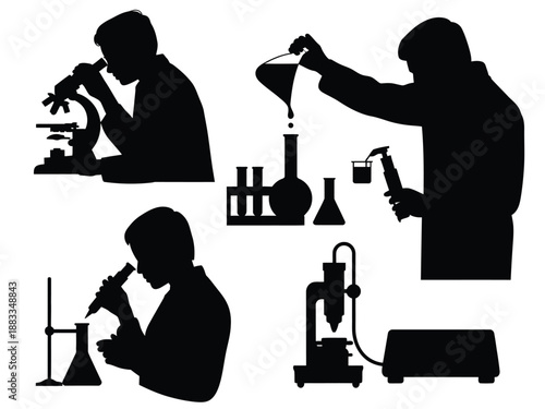Scientists conducting various laboratory experiments isolated on white background, Vector, illustration