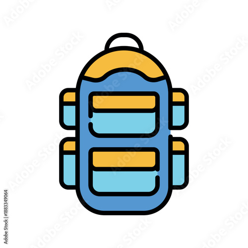 hiking backpack color line icon.
