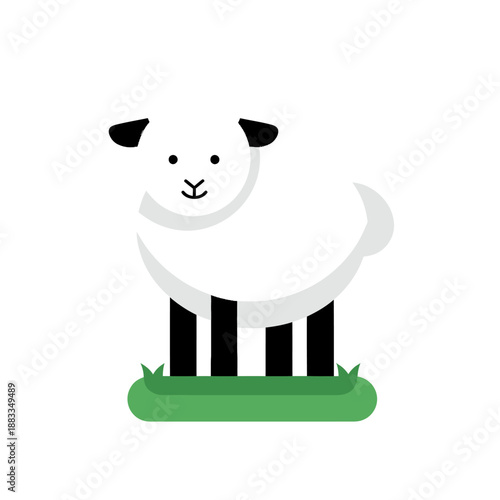 Cute white sheep on green grass flat vector illustration. Modern cartoon lamb character without outline. Farm animal or Eid al-Adha Qurban concept.