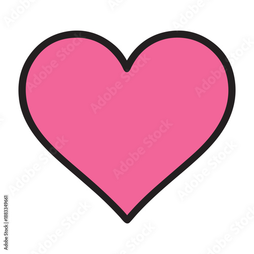 Pink Heart vector Icon Symmetrical Love Symbol with Bold Black Outline for Romantic and Emotional Design