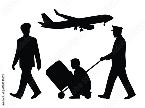 Airport ground crew at work isolated on white background, Vector, illustration