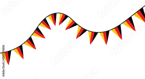 String of bunting flags in the colors of the german flag hanging in a wavy line, ideal for national celebrations and festive events.