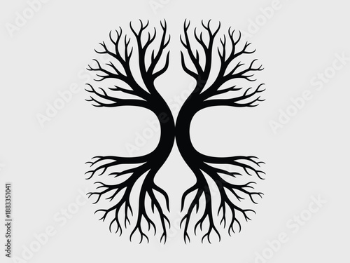 Intertwined trees silhouette isolated on white background, Vector, illustration