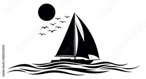 Graphic illustration of a sailboat depicting an ocean voyage for maritime branding