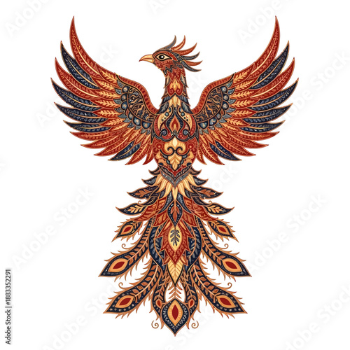 Batik Phoenix Bird with Vibrant Colors and Intricate Patterns