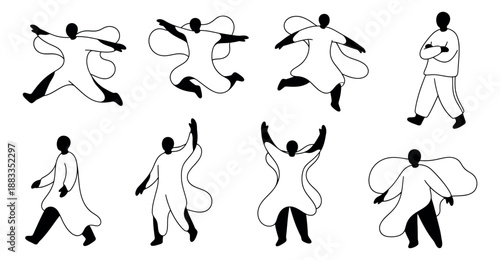 Minimalist line art people set featuring diverse figures in dynamic poses for web design
