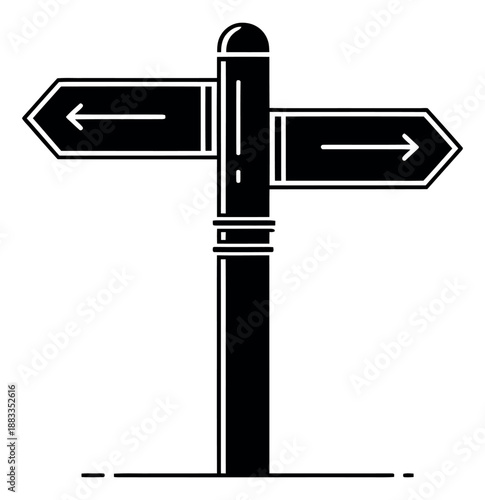 Modern line art illustration of a signpost depicting a choice of direction for navigation and decision making