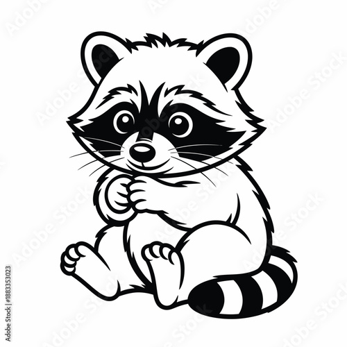 Cute raccoon sitting and thinking isolated on white background, Vector, illustration
