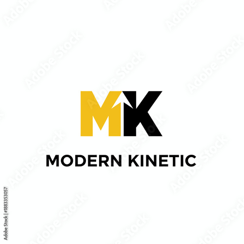 Bold MK letter initials with a dynamic upward arrow for corporate growth and logistics marketing branding named MODERN KINETIC.