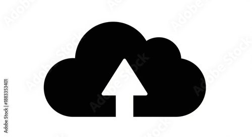 A minimalist vector graphic of a cloud with an upward arrow symbolizing data upload or storage